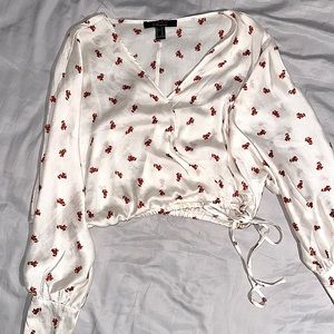 Fancy Floral Print Wrap Blouse - M